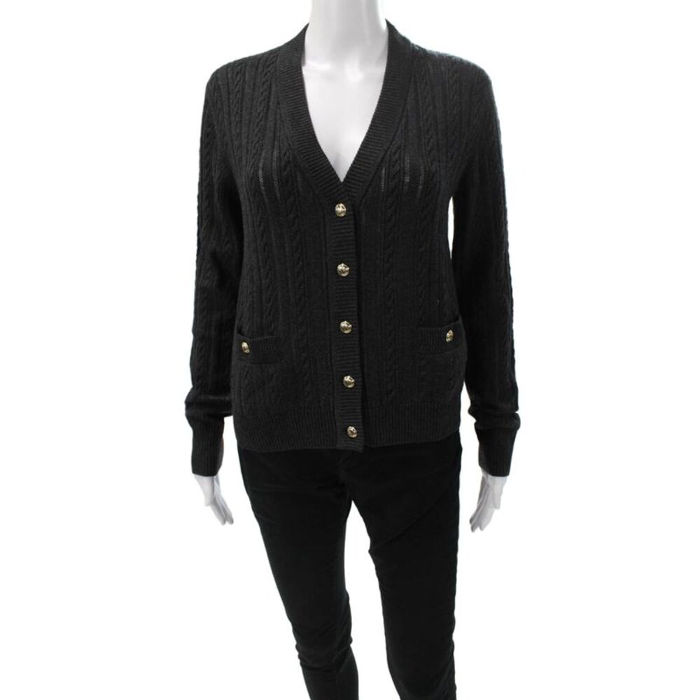 Unsubscribed Women Gray V-Neck 70% Wool Cardigan Size S